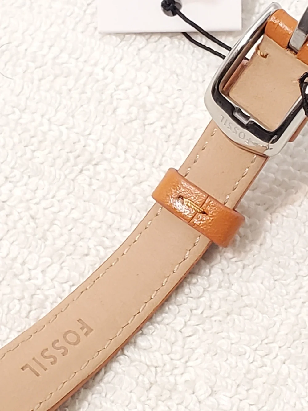 Fossil Carlie Women's Quartz Watch Blue Dial Mini Leather Gold Tone Bezel NEW